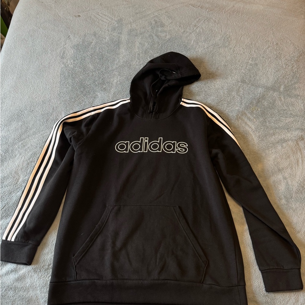 Adidas Black Hoodie with White Stripes